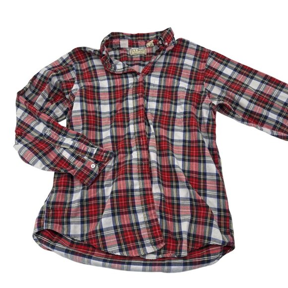 L.L. Bean Womens Vintage Red Plaid Flannel Shirt Size 12 100% Cotton Long Sleeve - Picture 1 of 4